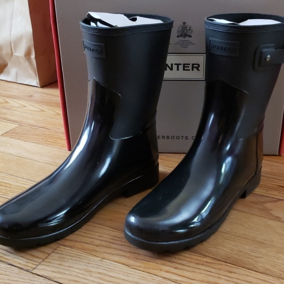 women's short gloss hunter boots
